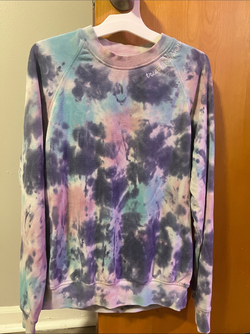 Spiritual Gangster Pastel Tie-Dye Crewneck Sweatshirt in Purple, Teal & Pink